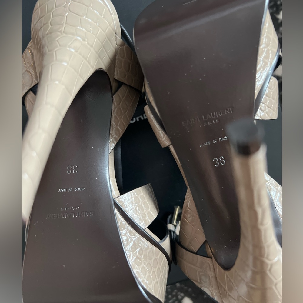 Saint Laurent Croc Embossed Leather Tribute 105 Sandal Platform Grey Taupe - Picture 7 of 10